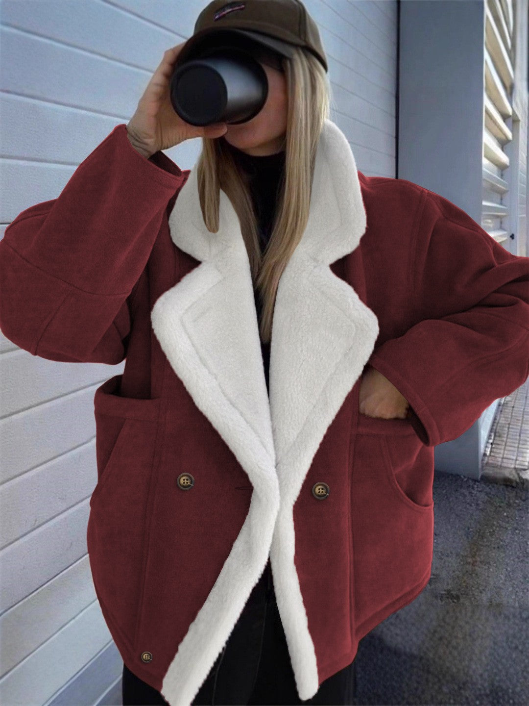 Women Oversized Sherpa Lined Suede Winter Jacket