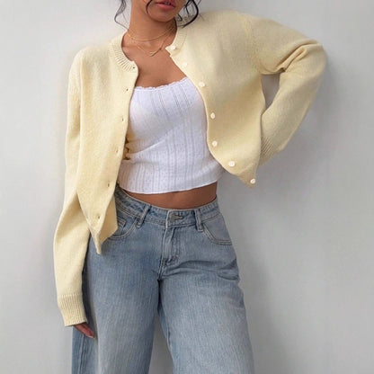 Women's Cropped Cardigan Button Front Soft Knit Relaxed Fit