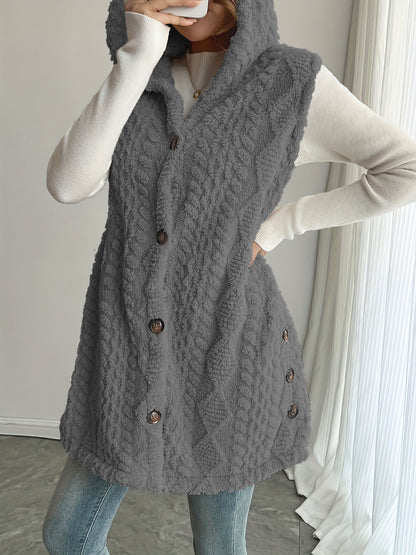 Women's Hooded Fleece Button Front Vest Cardigan