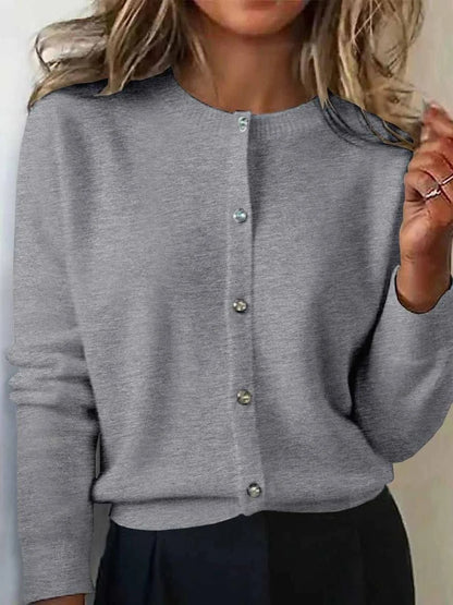 Women's Crew Neck Button Front Knit Cardigan Sweater