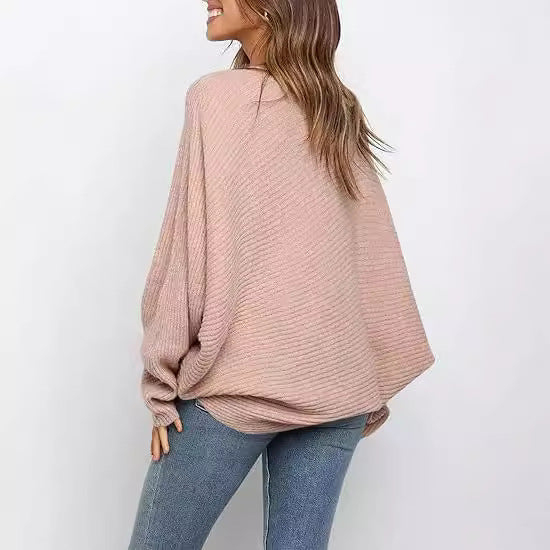 Women's Oversized Batwing Sleeve Crew Neck Knit Sweater