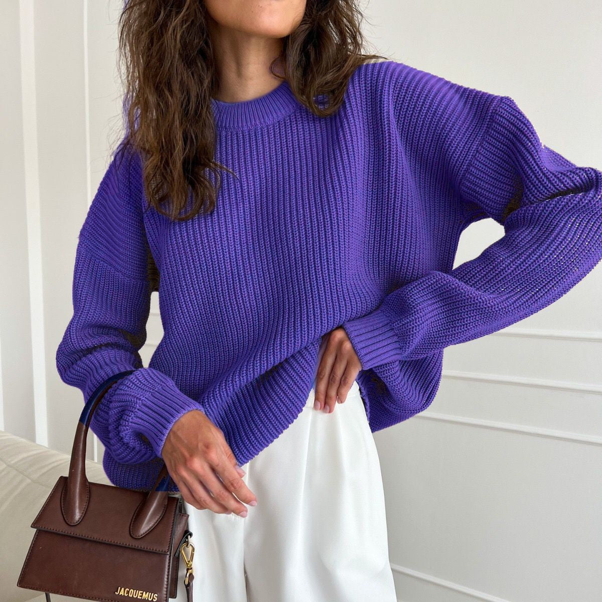 Women's Oversized Chunky Knit Crew Neck Pullover Sweater