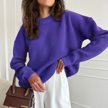 Women's Oversized Chunky Knit Crew Neck Pullover Sweater