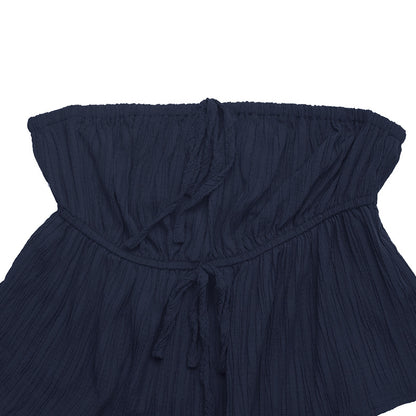 Navy Strapless Ruffle Top & Wide Leg Pants Two Piece Set