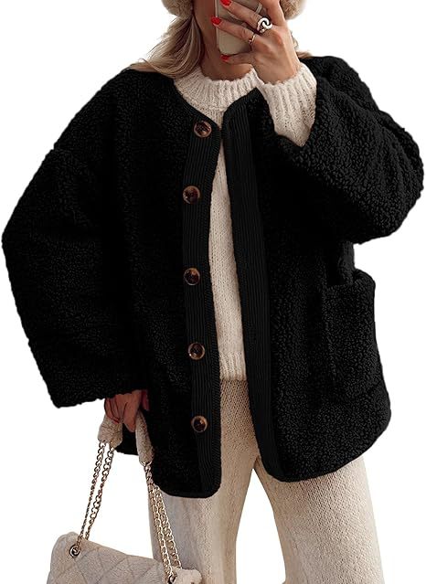 Women's Oversized Sherpa Button-Up Fleece Jacket