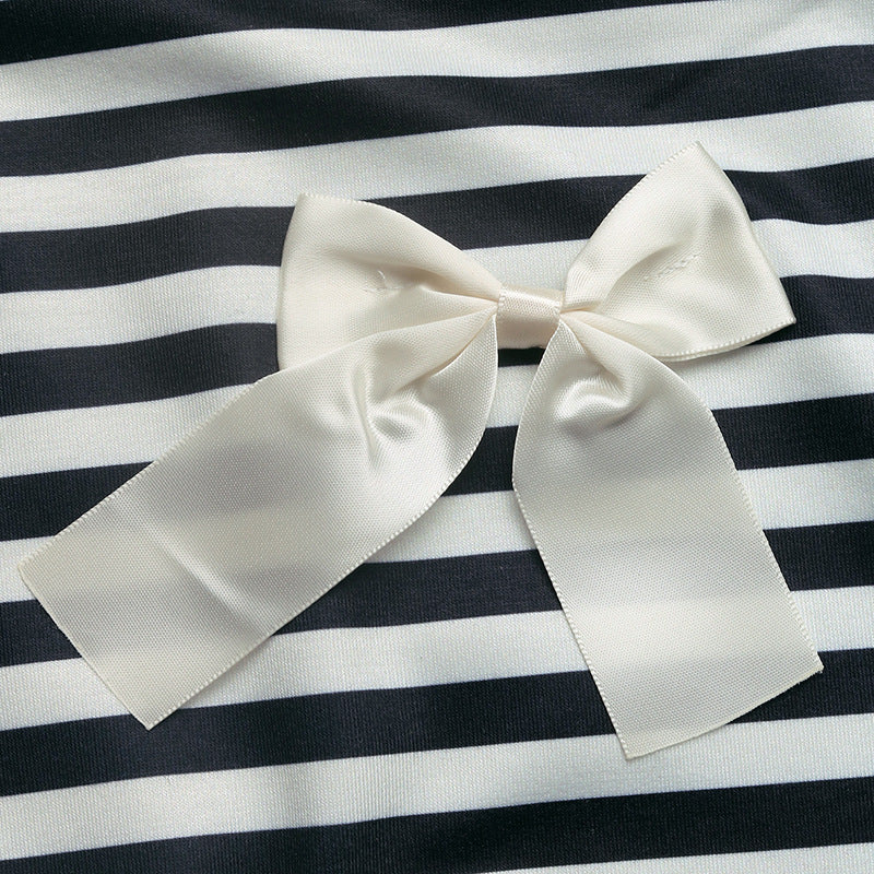Striped Bow Sweatshirt Crew Neck Oversized Pullover