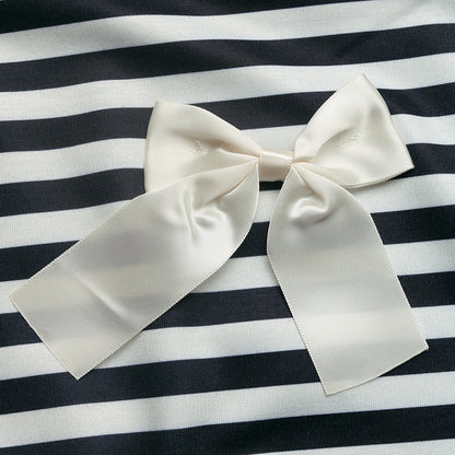 Striped Bow Sweatshirt Crew Neck Oversized Pullover