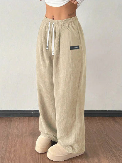 Women's Corduroy Wide Leg Pants Drawstring Waist Casual