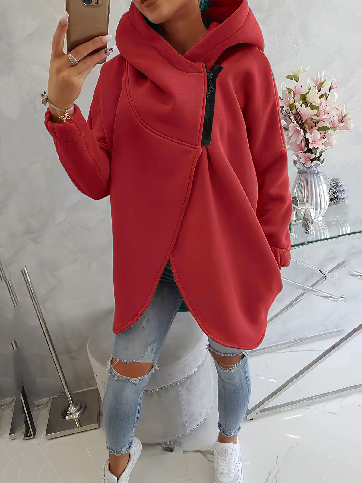 Women's Oversized Fleece Zip Hoodie Sweatshirt