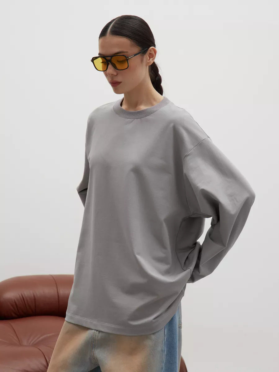 Heavyweight Cotton Long Sleeve Crewneck Oversized T Shirt