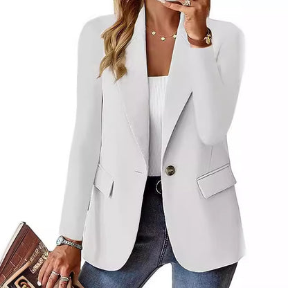 Women's One Button Blazer Long Sleeve Lapel Casual Jacket