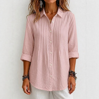 Women's Pintuck Collared Long Sleeve Button Down Shirt