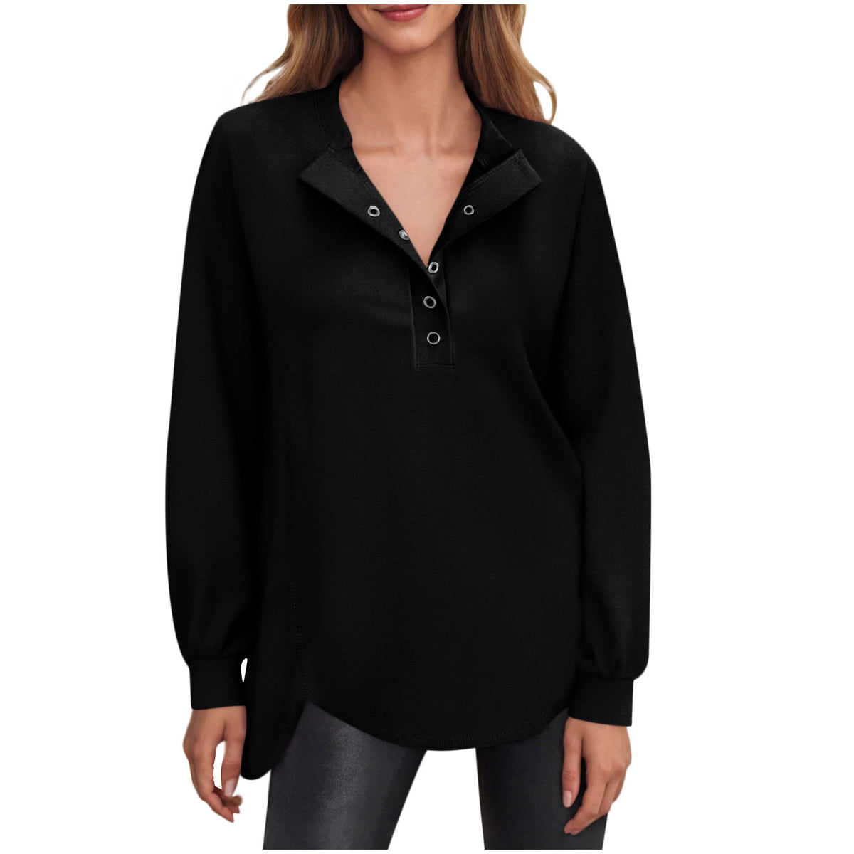 Women's Oversized Button Sweatshirt Long Sleeve Pullover