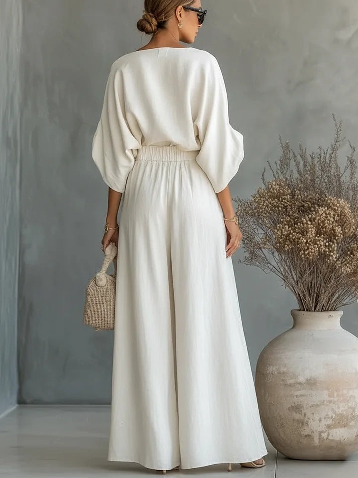 Women's One Shoulder Top Wide Leg Pants Matching Set