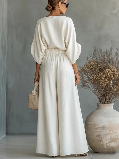 Women's One Shoulder Top Wide Leg Pants Matching Set