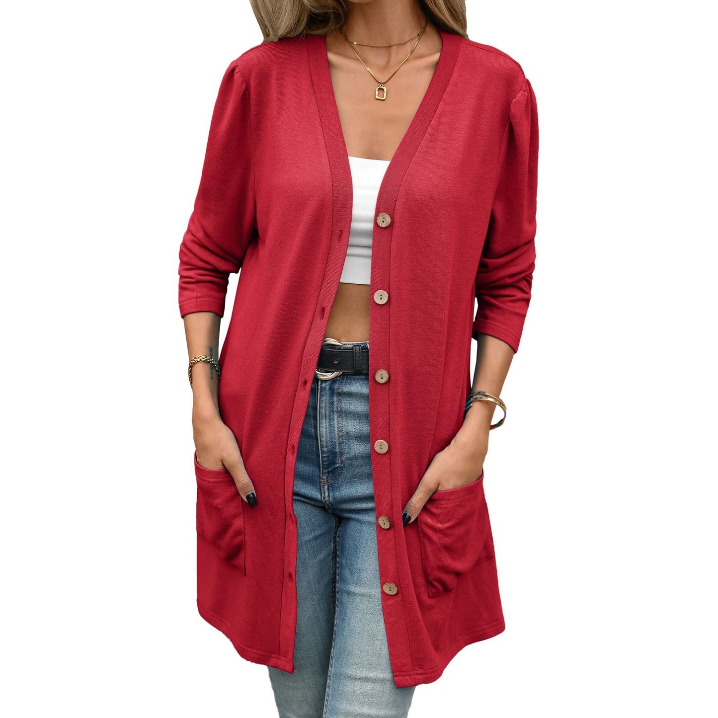 Women's V-Neck Button Down Cardigan with Pockets