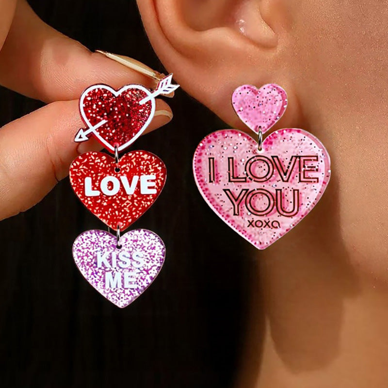 Valentine Glitter Heart Acrylic Statement Earrings