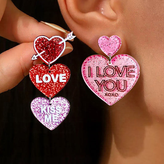 Valentine Glitter Heart Acrylic Statement Earrings