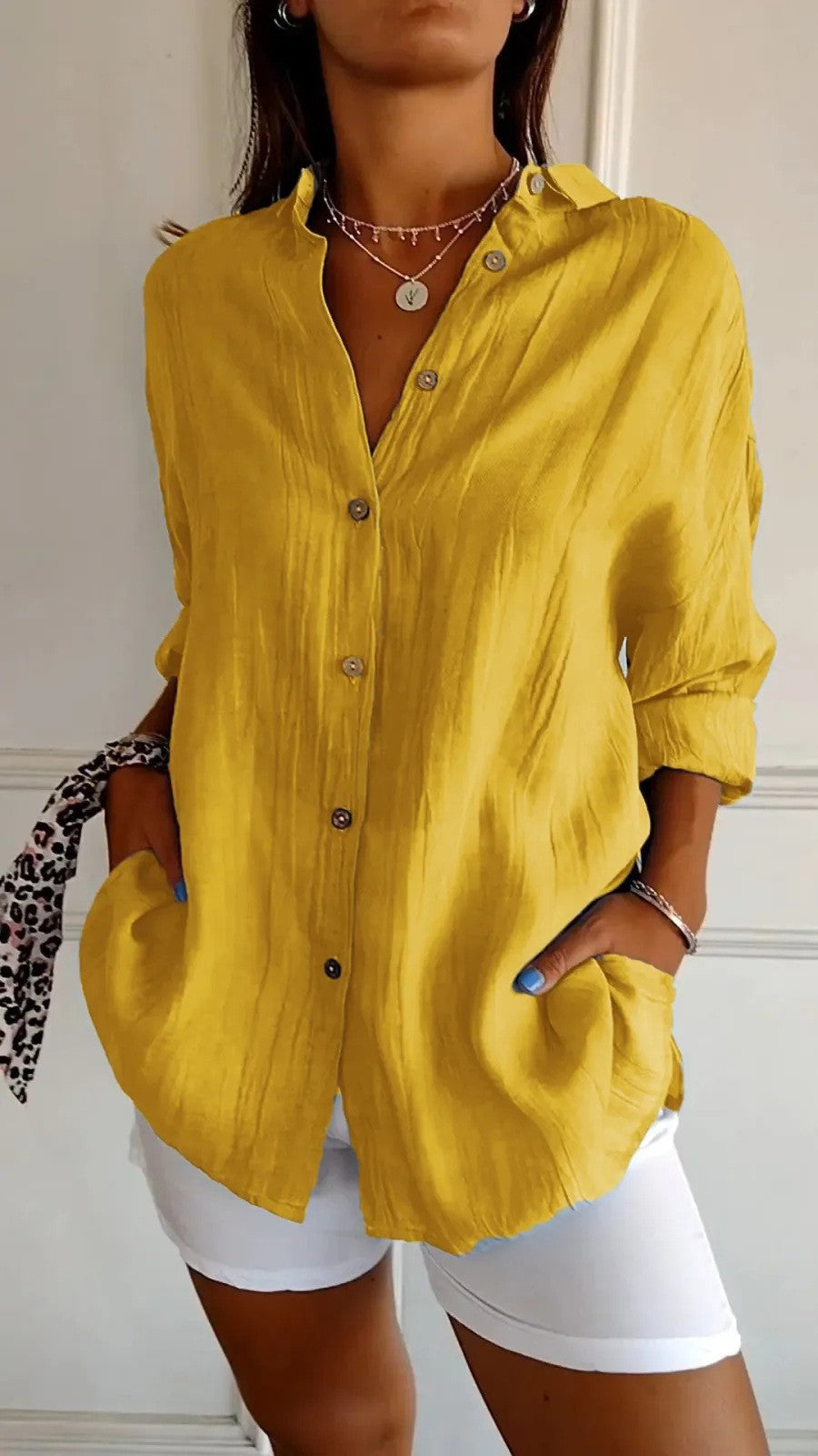 Women's Oversized Button Down Blouse Long Sleeve Collared