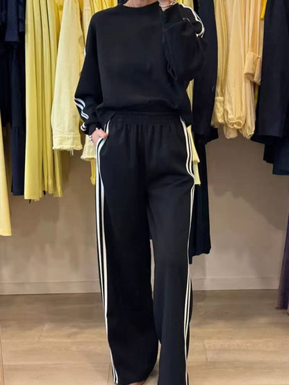 Womens Two Piece Side Stripe Sweatshirt Pants Set