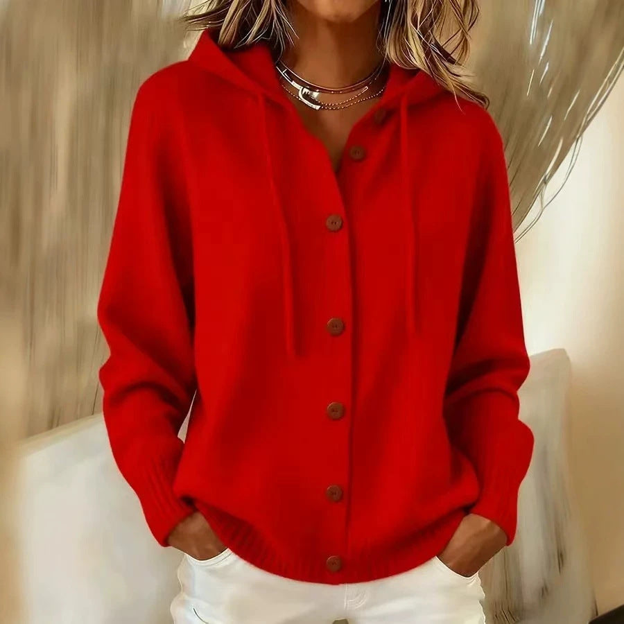 Women's Oversized Hooded Button Knit Cardigan Sweater