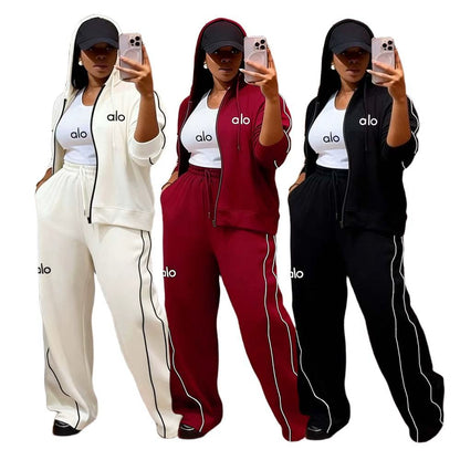 Women's Embroidered Hoodie Wide Leg 2 Piece Set