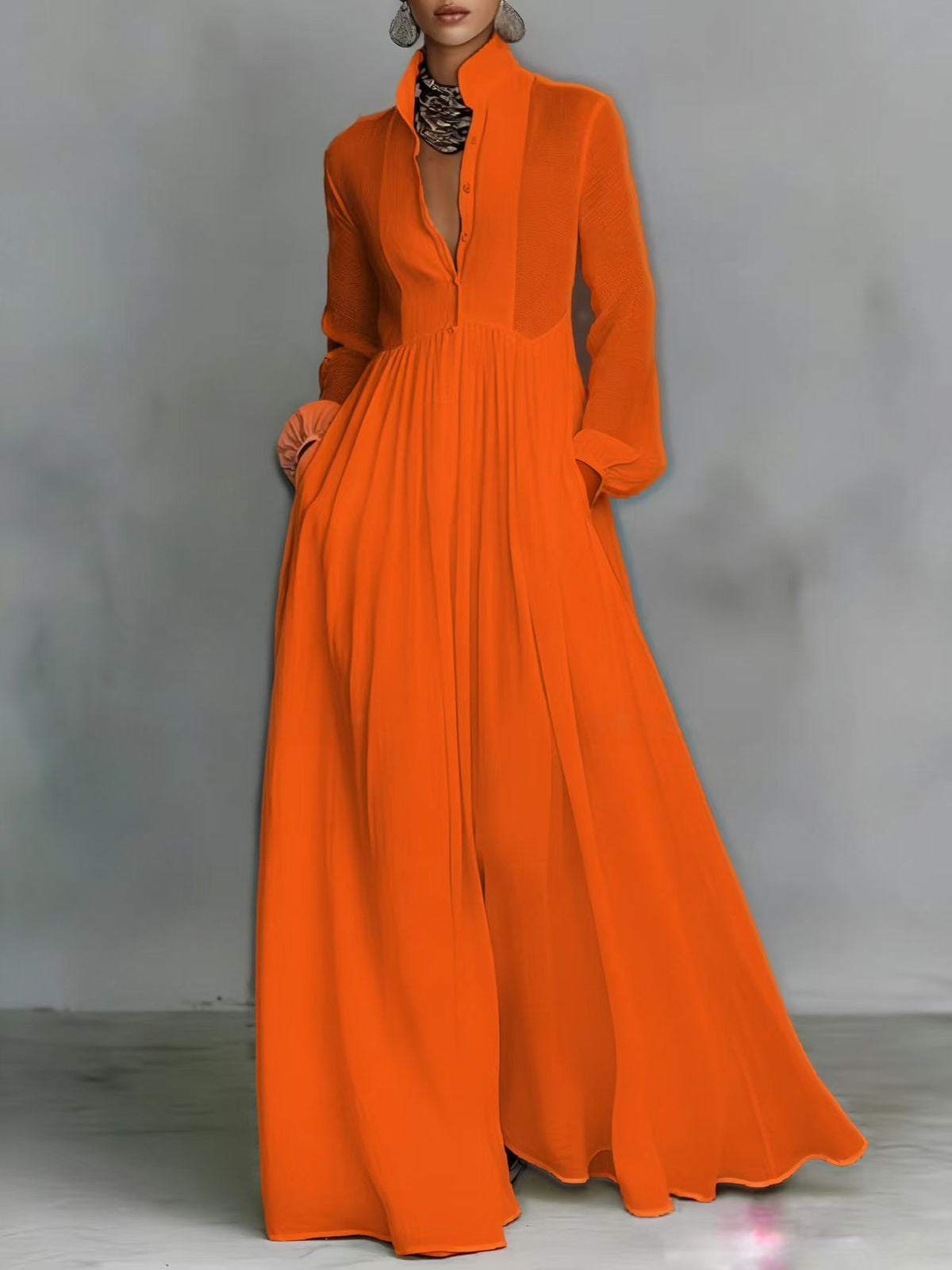Women’s Elegant Button Down Maxi Dress Long Sleeve Flowy
