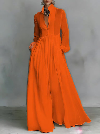 Women’s Elegant Button Down Maxi Dress Long Sleeve Flowy