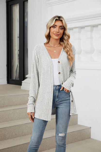 Soft Ribbed Button-Down Knit Cardigan for Fall & Winter
