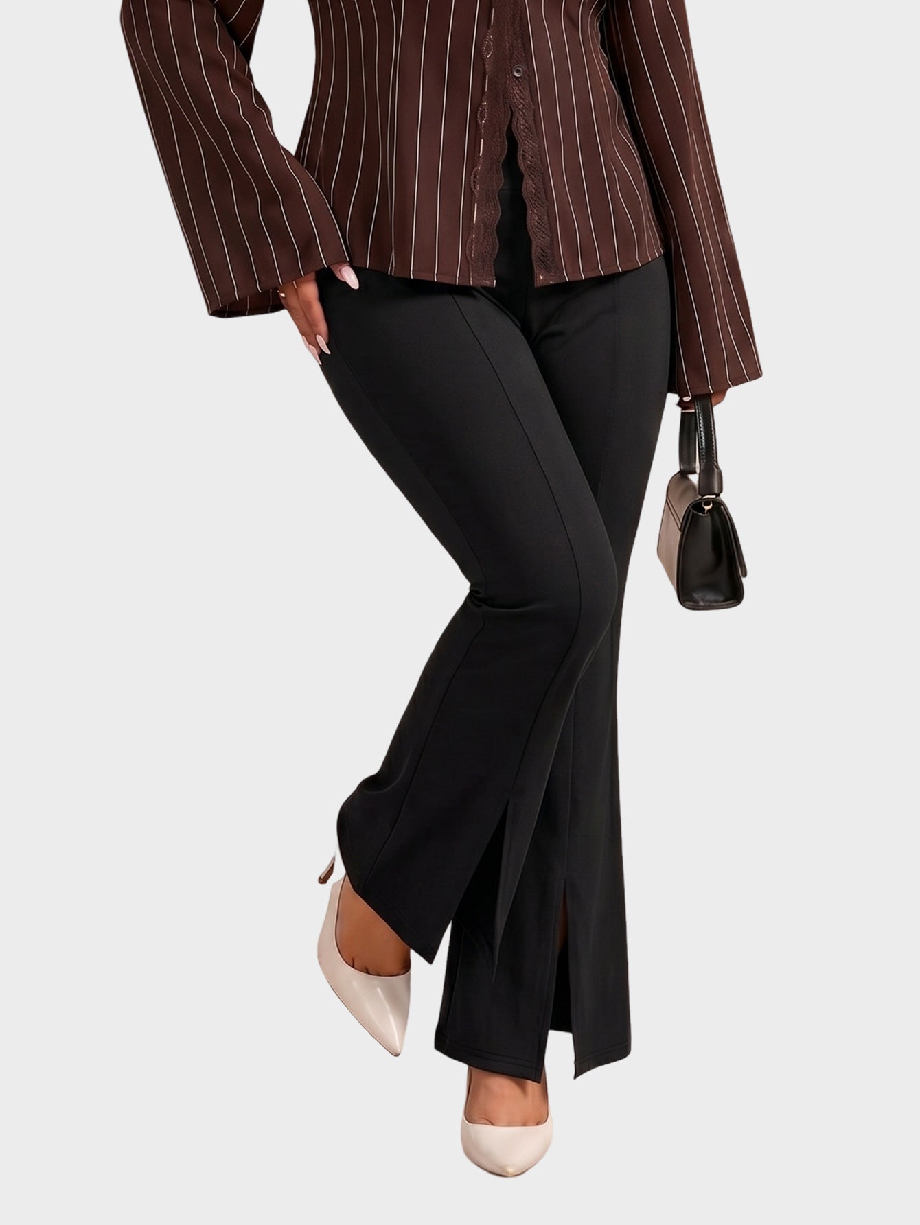 Plus Size High Waist Split Hem Flare Pants