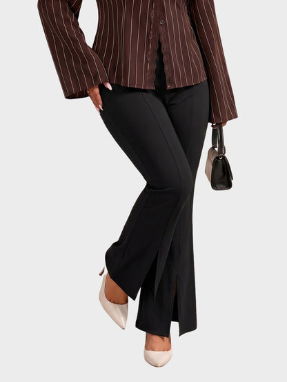 Plus Size High Waist Split Hem Flare Pants