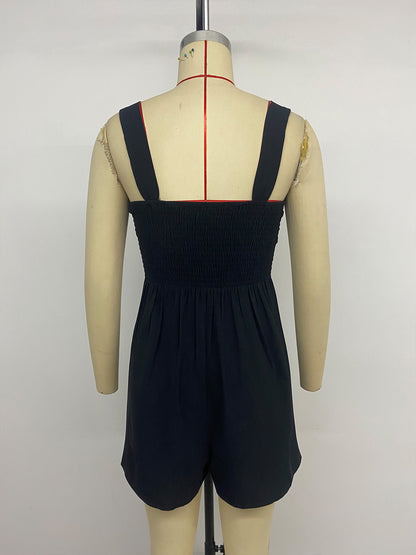 Boho Embroidered Square Neck Romper Sleeveless Jumpsuit