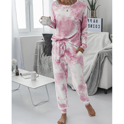 Tie Dye Lounge Set Women Long Sleeve Joggers Two Piece