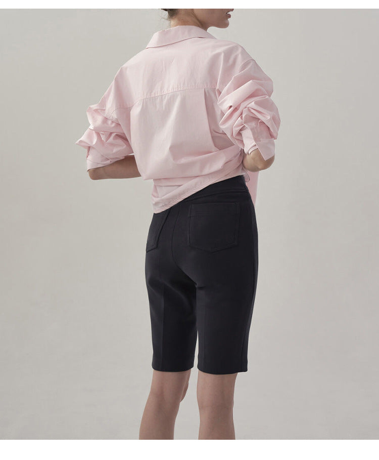 Women’s Cotton Mid-Length Button-Up Shirt Loose Casual Top
