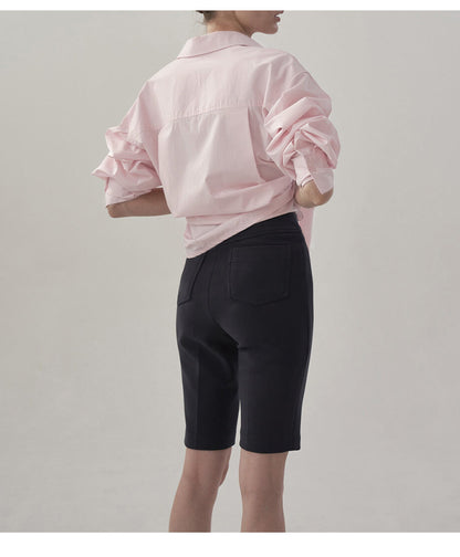 Women’s Cotton Mid-Length Button-Up Shirt Loose Casual Top