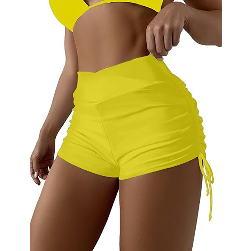 Women's High-Waist Ruched Bikini Shorts – Summer Swim Bottoms