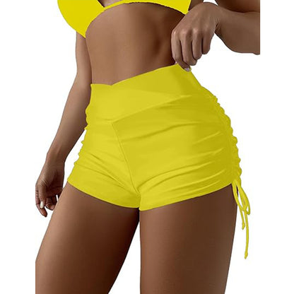 Women's High-Waist Ruched Bikini Shorts – Summer Swim Bottoms