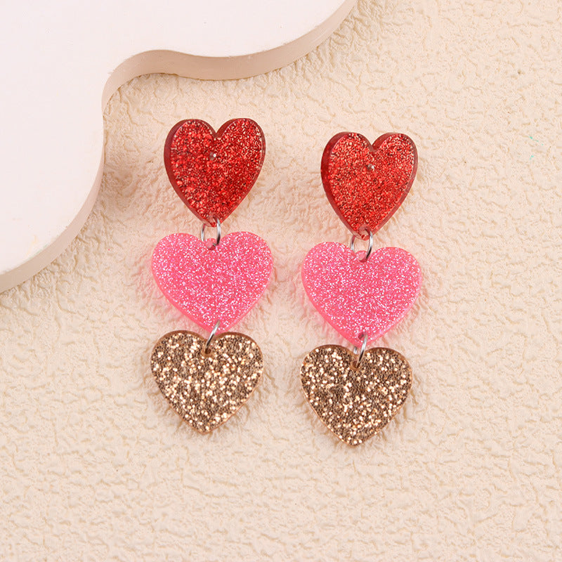 Valentine Glitter Heart Acrylic Statement Earrings