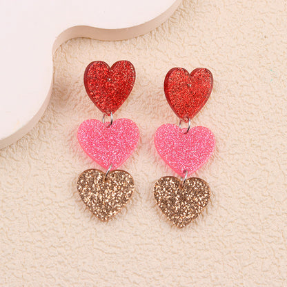 Valentine Glitter Heart Acrylic Statement Earrings