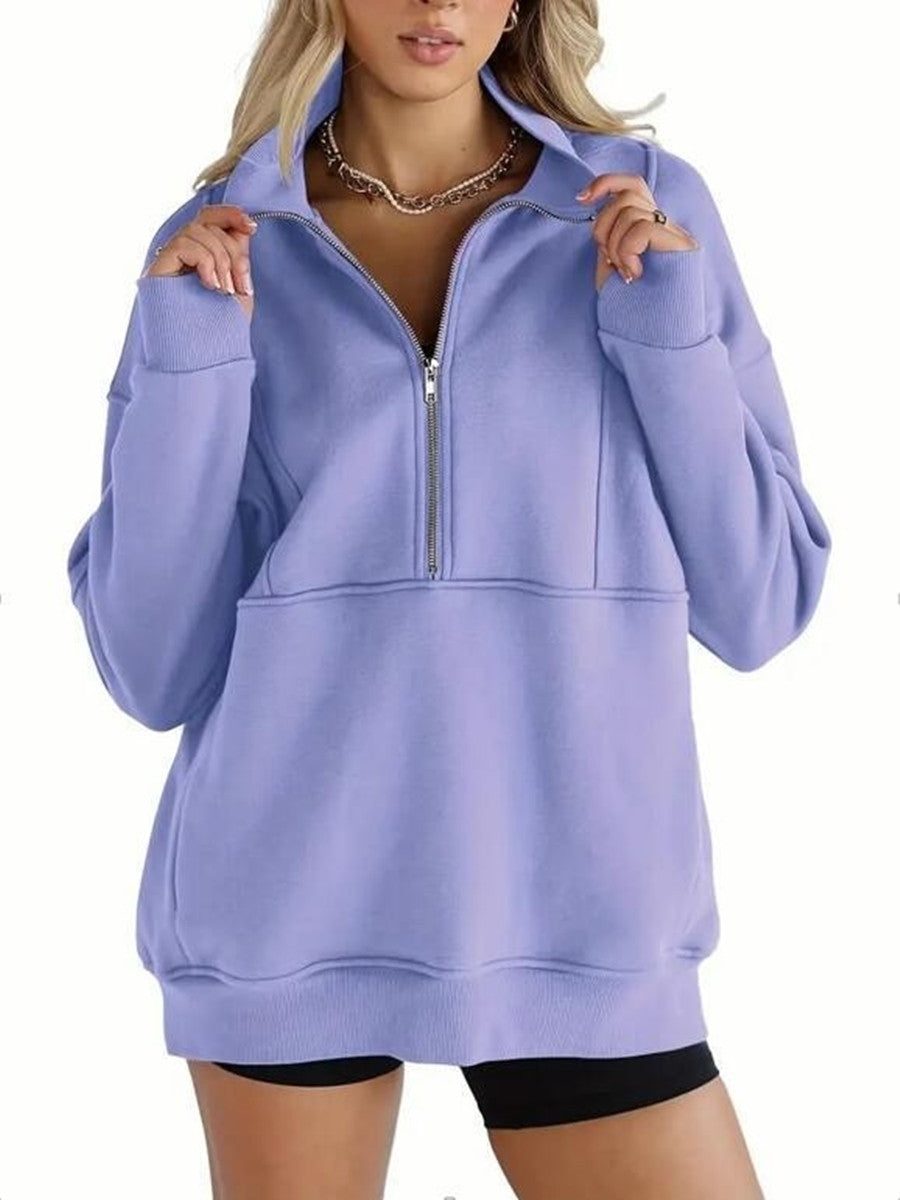 Women Oversized Fleece Half Zip Pullover Sweatshirt
