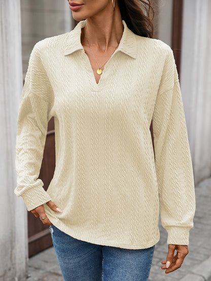 Women's Textured Collared Sweatshirt Long Sleeve Pullover