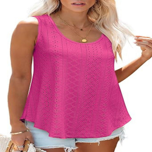 Women's Tank Tops Sleeveless Eyelet Embroidery Scoop Neck Shirts Plus Size Flowy Casual Blouses