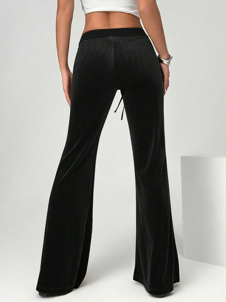 Velvet Drawstring Flare Pants with Pockets