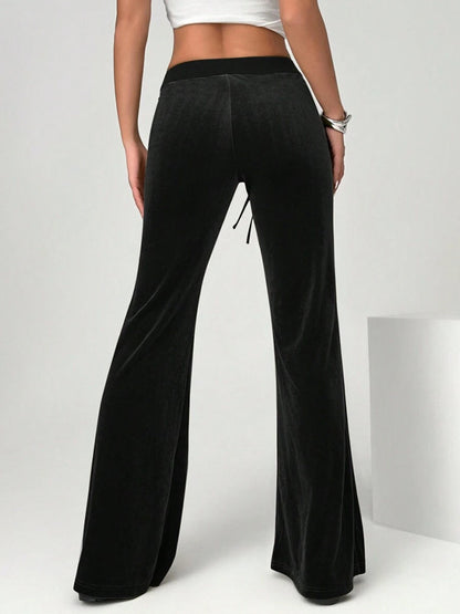 Velvet Drawstring Flare Pants with Pockets