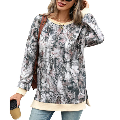 Women's Crewneck Sweatshirt Camo Print Long Sleeve Pullover