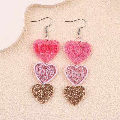 Valentine Glitter Heart Acrylic Statement Earrings