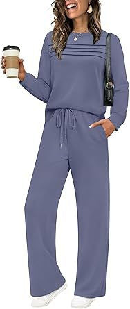 Women's 2 Piece Lounge Set Long Sleeve Wide Leg Pants
