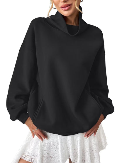Fleece Mock Neck Oversized Sweatshirt Casual Pullover