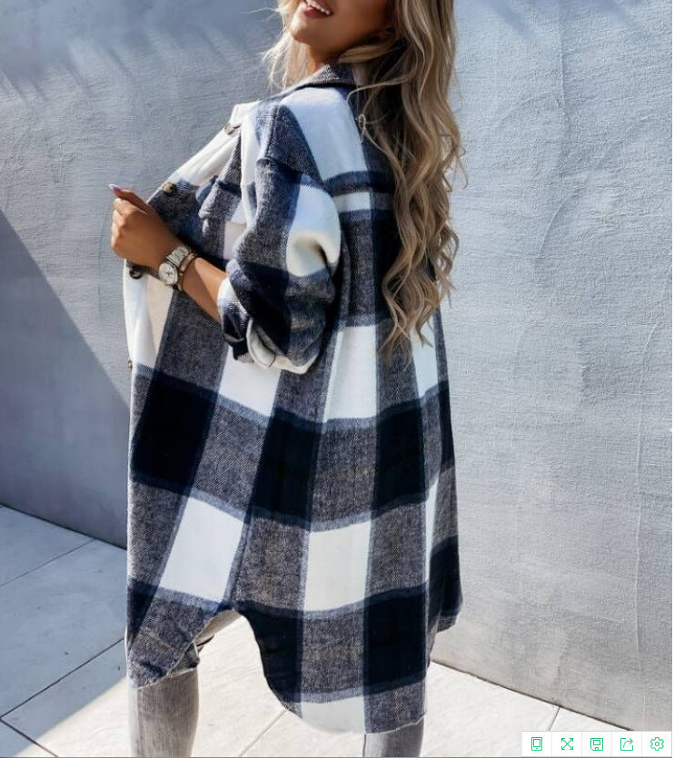 Women's Plaid Shacket Long Sleeve Button Down Shirt