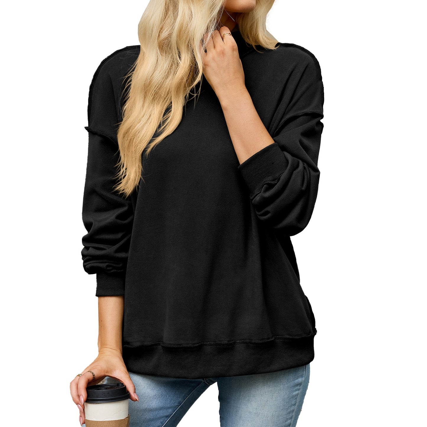 Women’s Mock Neck Exposed Seam Sweatshirt Pullover